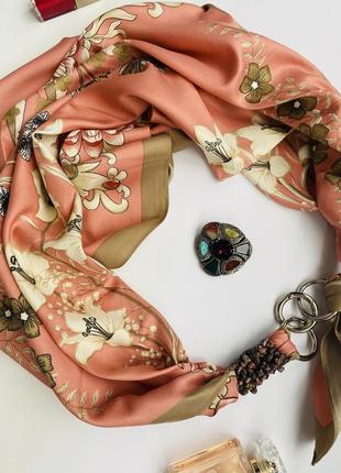 Scarf "Peach garden"" from the brand MyScarf. Decorated with natural rhodonite3 photo