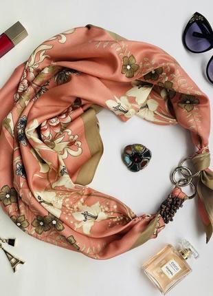 Scarf "Peach garden"" from the brand MyScarf. Decorated with natural rhodonite2 photo
