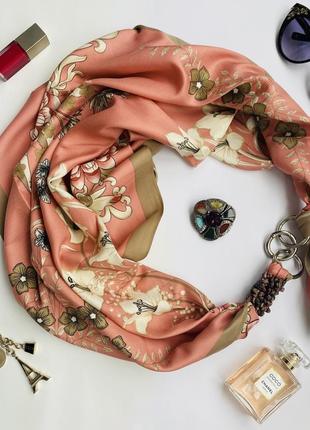 Scarf "Peach garden"" from the brand MyScarf. Decorated with natural rhodonite4 photo