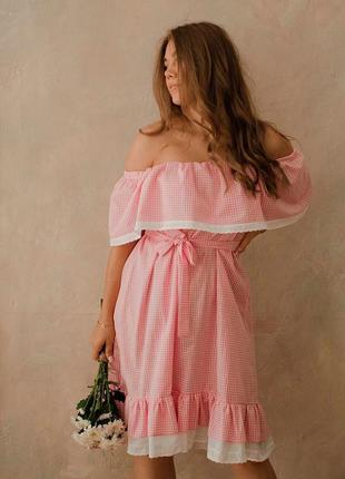 Sundress pink vichy with ruffles4 photo