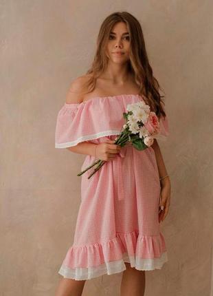 Sundress pink vichy with ruffles