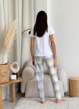 COZY checkered yellow/grey pajama set for women pants + t-shirt3 photo