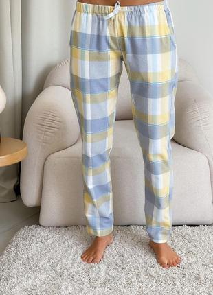 COZY checkered yellow/grey pajama set for women pants + t-shirt4 photo