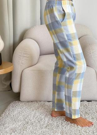 COZY checkered yellow/grey pajama set for women pants + t-shirt5 photo