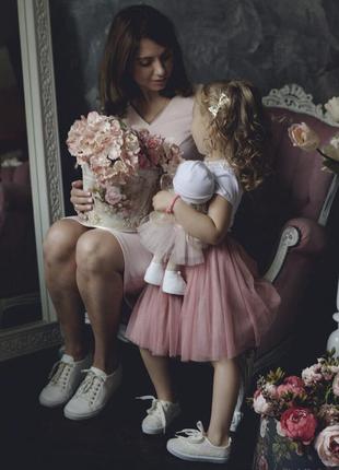 Blush Pink Casual Tulle skirt AIRSKIRT Family Look Set (adult & kids tulle skirts)3 photo