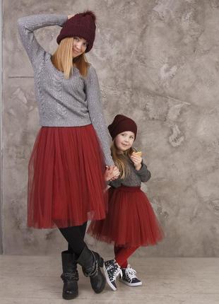 Marsala Bordo Tulle skirt AIRSKIRT Family Look Set (adult & kids tulle skirts)
