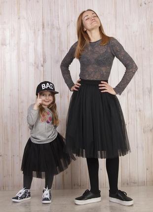 Black Tulle skirt AIRSKIRT Family Look Set (adult & kids tulle skirts)2 photo