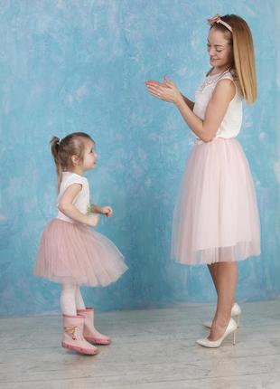 Blush Pink Tulle skirt AIRSKIRT Family Look Set (adult & kids tulle skirts)2 photo