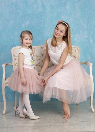 Blush Pink Tulle skirt AIRSKIRT Family Look Set (adult & kids tulle skirts)4 photo