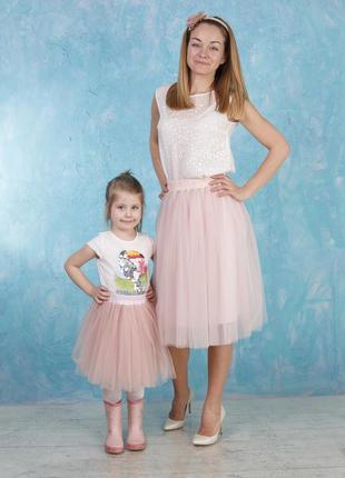 Blush Pink Tulle skirt AIRSKIRT Family Look Set (adult & kids tulle skirts)3 photo