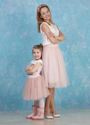 Blush Pink Tulle skirt AIRSKIRT Family Look Set (adult & kids tulle skirts)5 photo