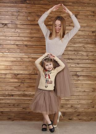Beige Latte Tulle skirt AIRSKIRT Family Look Set (adult & kids tulle skirts)2 photo
