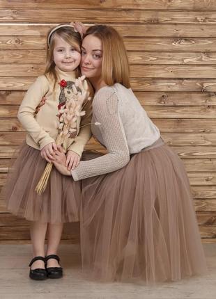 Beige Latte Tulle skirt AIRSKIRT Family Look Set (adult & kids tulle skirts)3 photo
