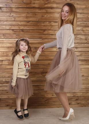 Beige Latte Tulle skirt AIRSKIRT Family Look Set (adult & kids tulle skirts)5 photo