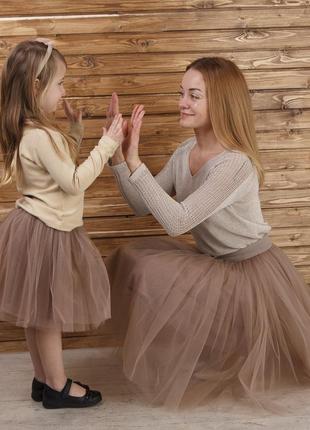 Beige Latte Tulle skirt AIRSKIRT Family Look Set (adult & kids tulle skirts)4 photo