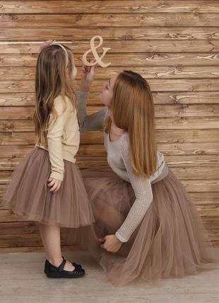 Beige Latte Tulle skirt AIRSKIRT Family Look Set (adult & kids tulle skirts)6 photo