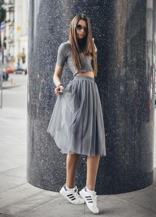 Graphite dark gray tulle skirt AIRSKIRT CASUAL midi5 photo