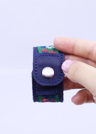 Custom leather bracelet with fabric insert on metallic button2 photo