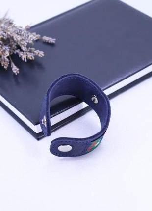 Custom leather bracelet with fabric insert on metallic button3 photo