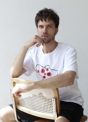 T-shirt "Map of Ukraine with poppies" white color8 photo