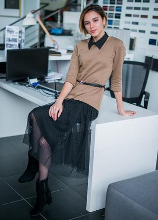 Constructor-dress camel Airdress with removable black midi skirt5 photo