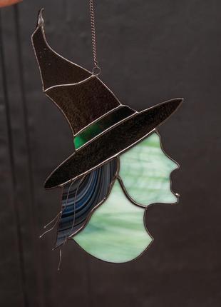 Halloween witch hat stained glass suncatcher