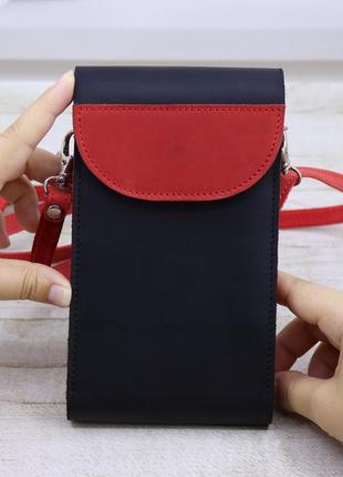Womans minimalist handmade leather crossbody wallet for cell phone / 010188 photo