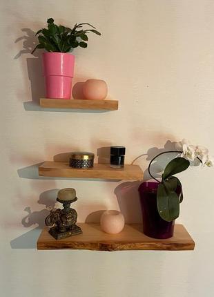 Set of 3 wooden shelves with a living edge1 photo