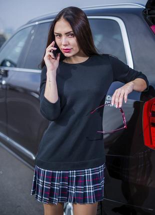 Constructor-dress black Airdress with detachable Navy blue tartan skirt5 photo