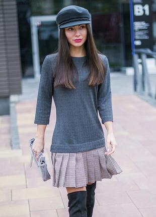 Constructor-dress gray "pine-tree" Airdresss with detachable beige pied-de-poule skirt