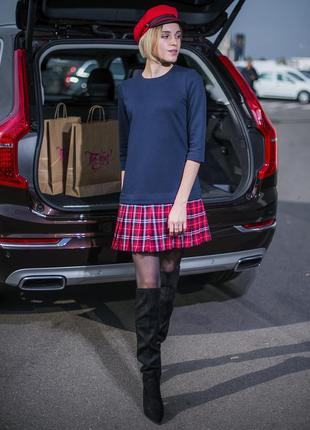Constructor-dress Navy blue Airdress with detachable red tartan skirt3 photo