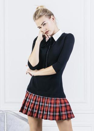 Constructor-dress black Airdress with detachable red tartan skirt and collar1 photo