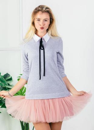 Constructor-dress gray Airdress with detachable blush pink skirt and collar6 photo