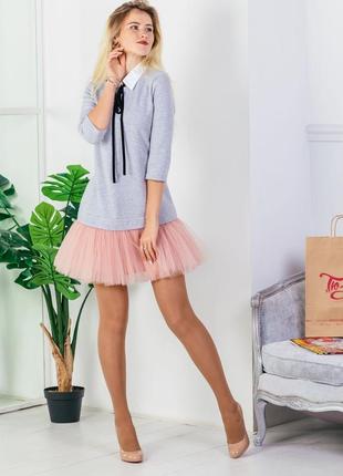 Constructor-dress gray Airdress with detachable blush pink skirt and collar3 photo