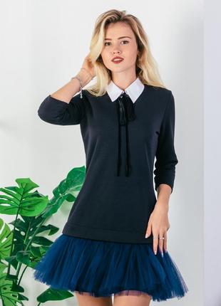 Constructor-dress black Airdress with detachable Navy blue skirt and collar