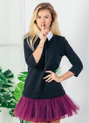 Constructor-dress black Airdress with detachable plum skirt and collar6 photo