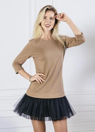 Constructor-dress camel Airdress with detachable black skirt4 photo