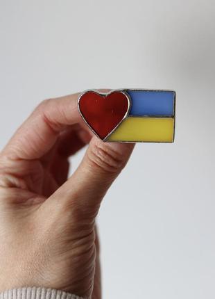 Stained glass brooch Heart and flag of Ukraine3 photo