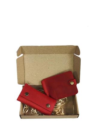 Gift set DNK Leather №5 (clip + key holder) red2 photo