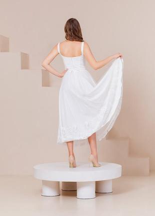 Elegant milky midi dress with a tulle skirt3 photo