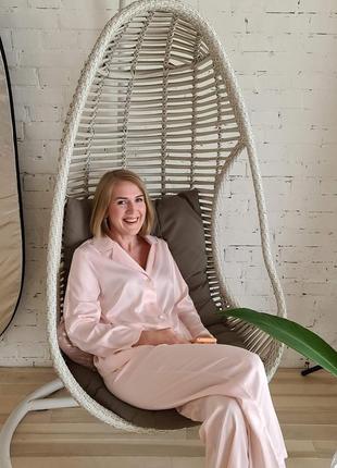 Elegant Milky pink silk loungewear set. Classic silk long pajama set.2 photo
