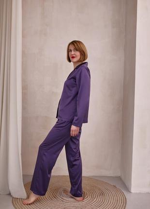Elegant Purple silk loungewear set. Classic silk long pajama set.2 photo