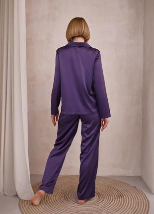 Elegant Purple silk loungewear set. Classic silk long pajama set.3 photo