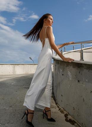 Ivory maxi silk slip dress with open back. Cowl neck long cocktail dress.5 photo