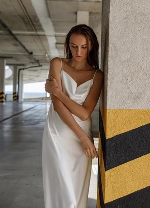 Ivory maxi silk slip dress with open back. Cowl neck long cocktail dress.7 photo