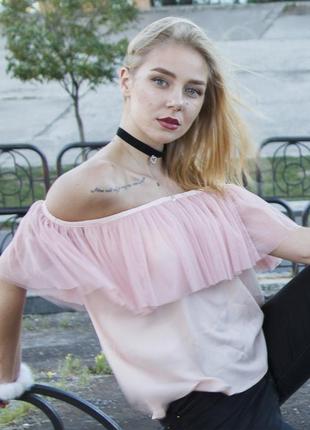 Pink top with pink powder tulle ruffles2 photo