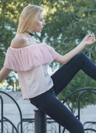 Pink top with pink powder tulle ruffles3 photo