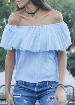 Blue top with blue tulle ruffles1 photo