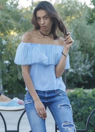 Blue top with blue tulle ruffles4 photo