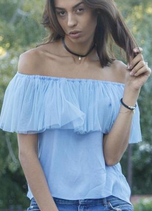 Blue top with blue tulle ruffles2 photo